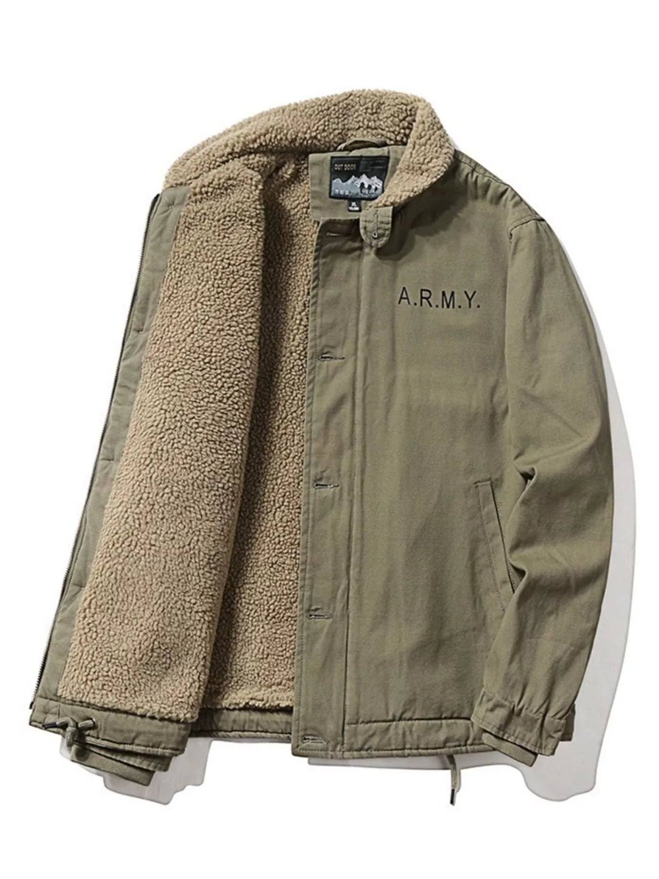 Men's Plus Size Sherpa Collar Button Up Jacket