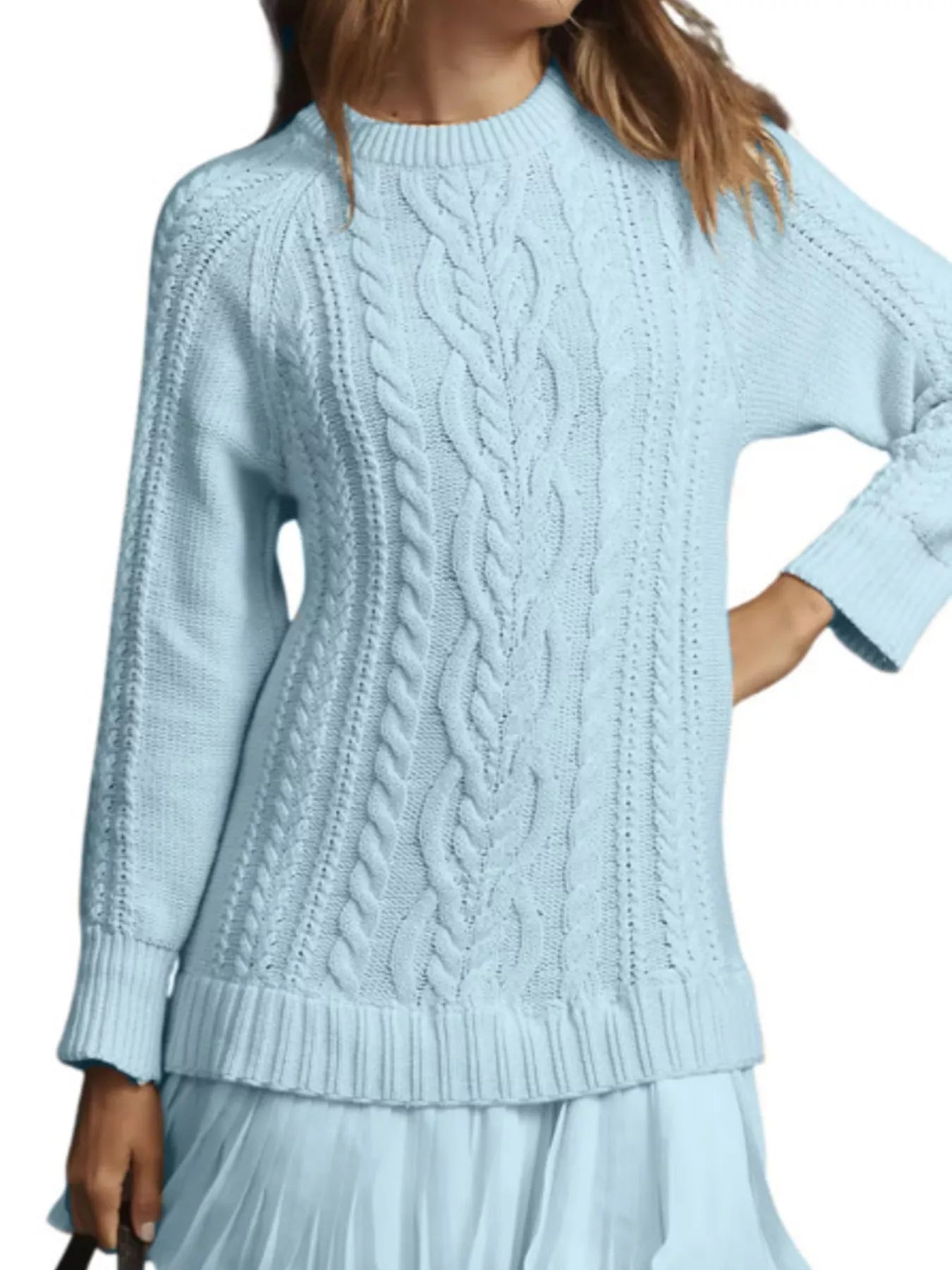 Full Size Cable-Knit Mini Sweater Dress Plus Size