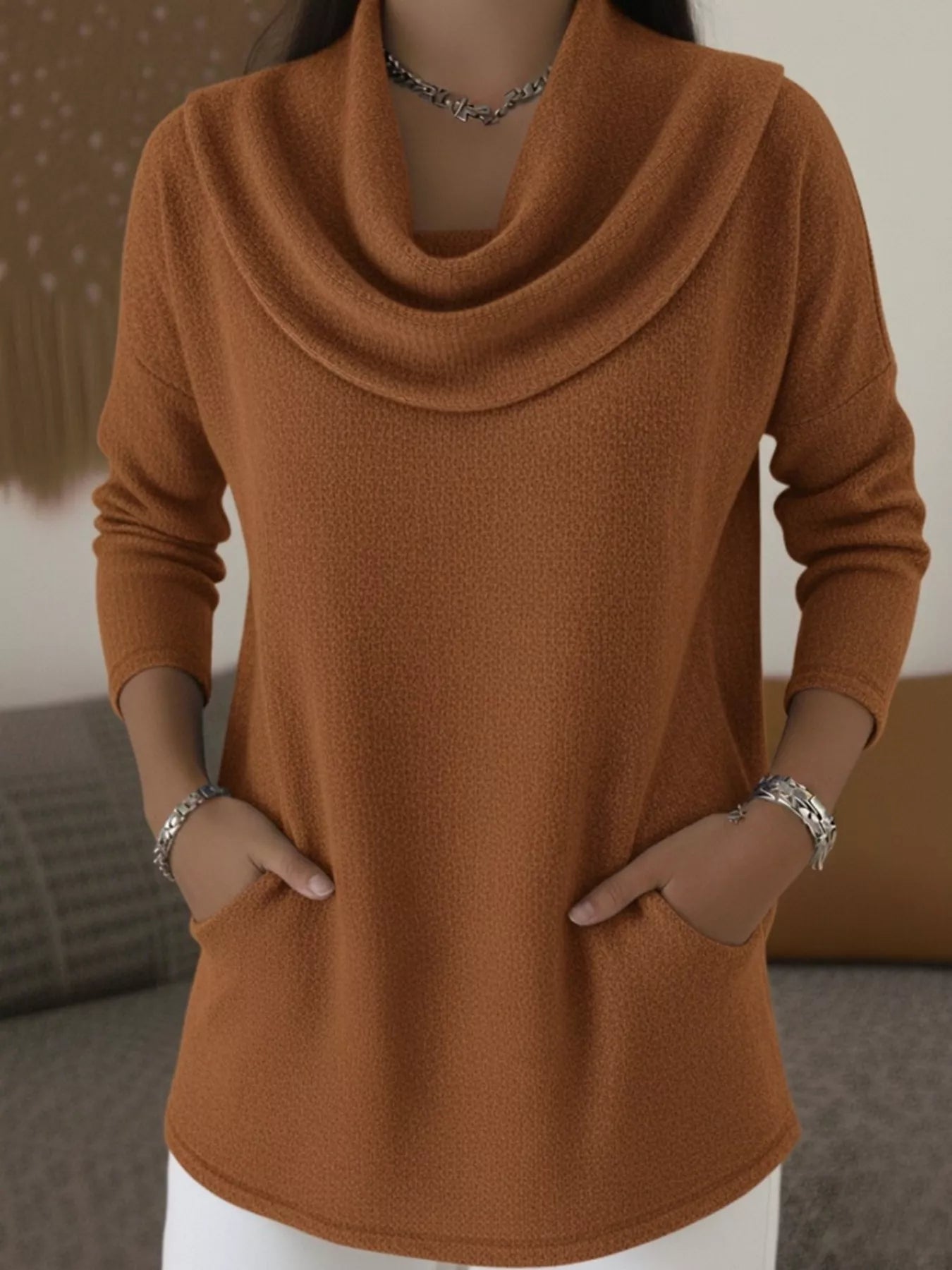 Full Size Cowl Neck Long Sleeve Top Plus Size