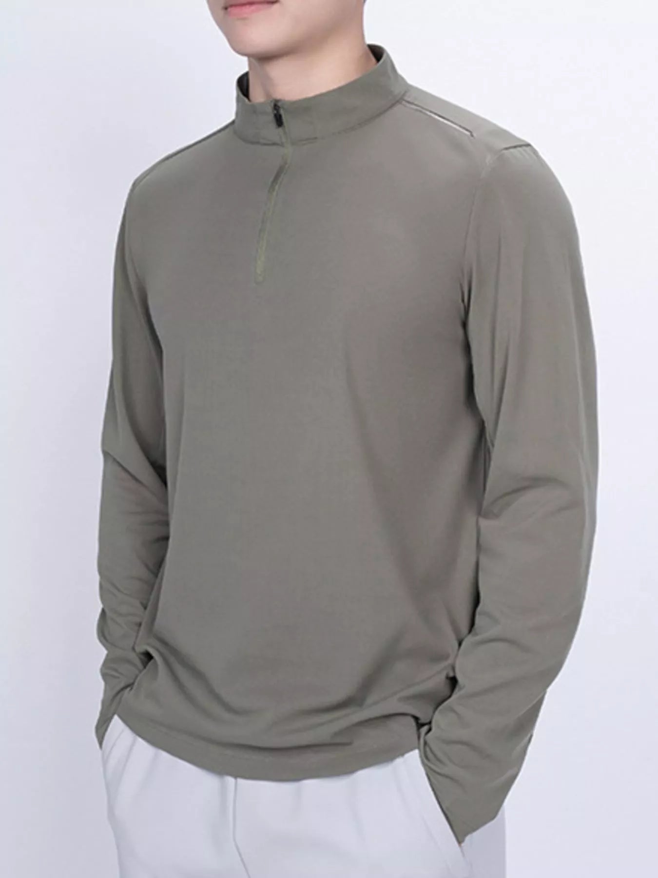 Men's Plus Size Long Sleeve Quarter Zip T-Shirt