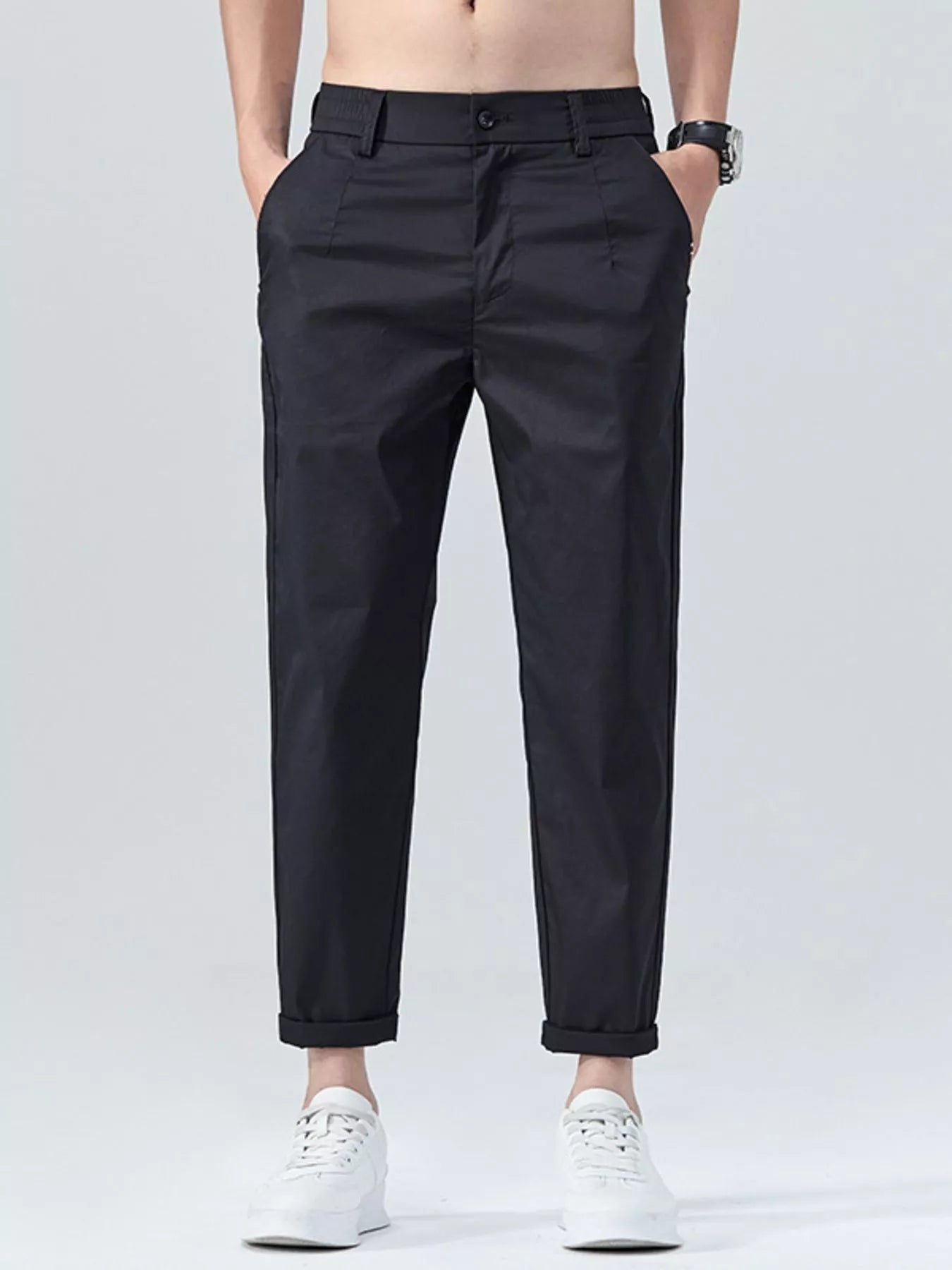 Men's Casual Straight-Leg Cropped Pants