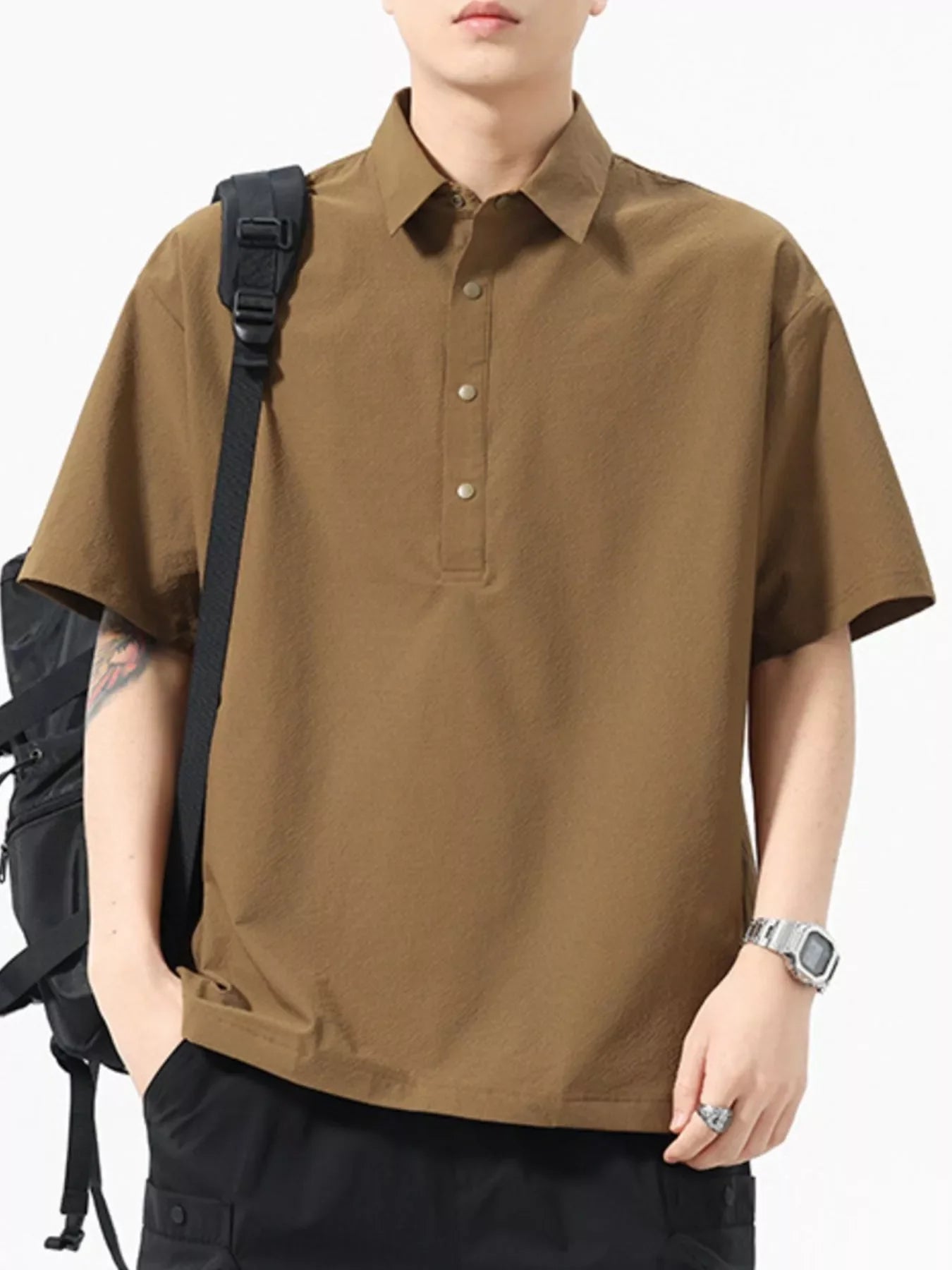 Men's Plus Size Half Button Loose Fit Short Sleeve Polo