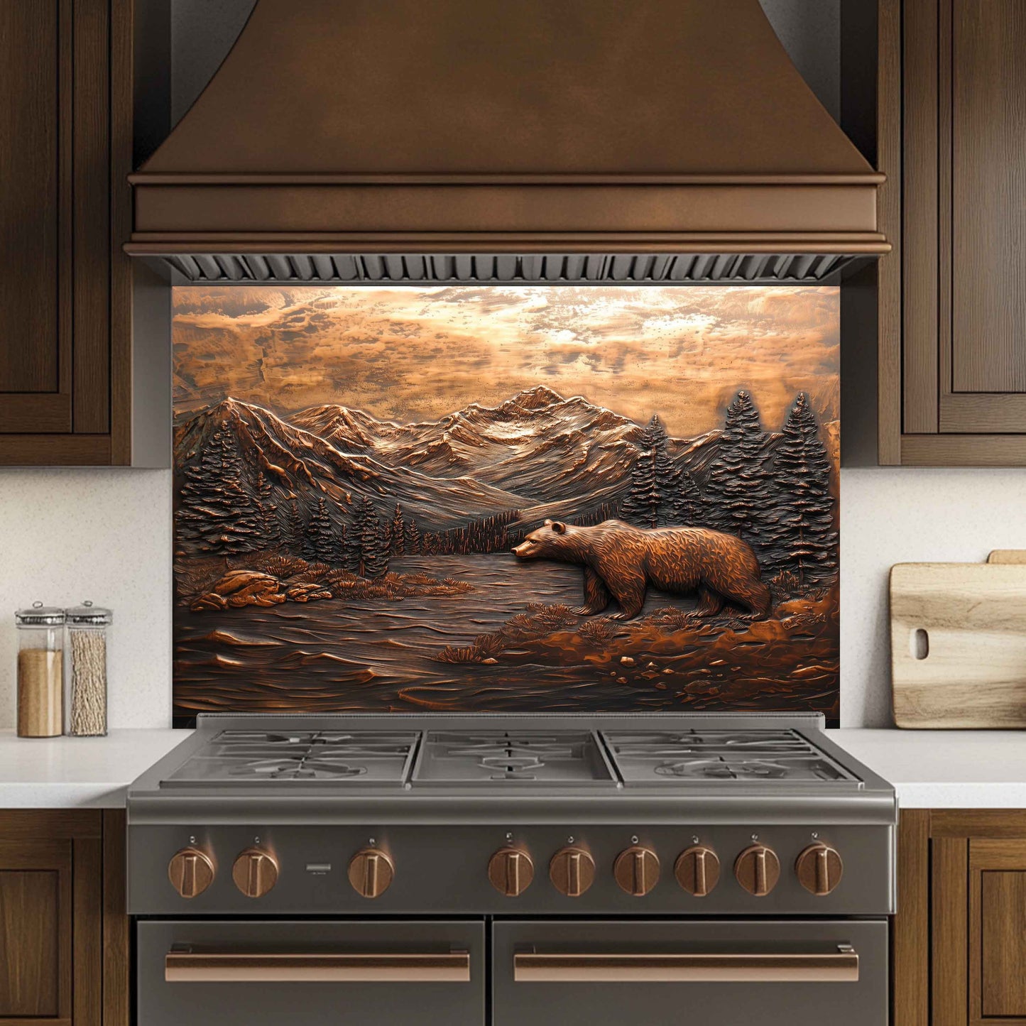 Valley Watcher Tempered Glass Backsplash – Bear in Mountain Kitchen Backsplash Panel