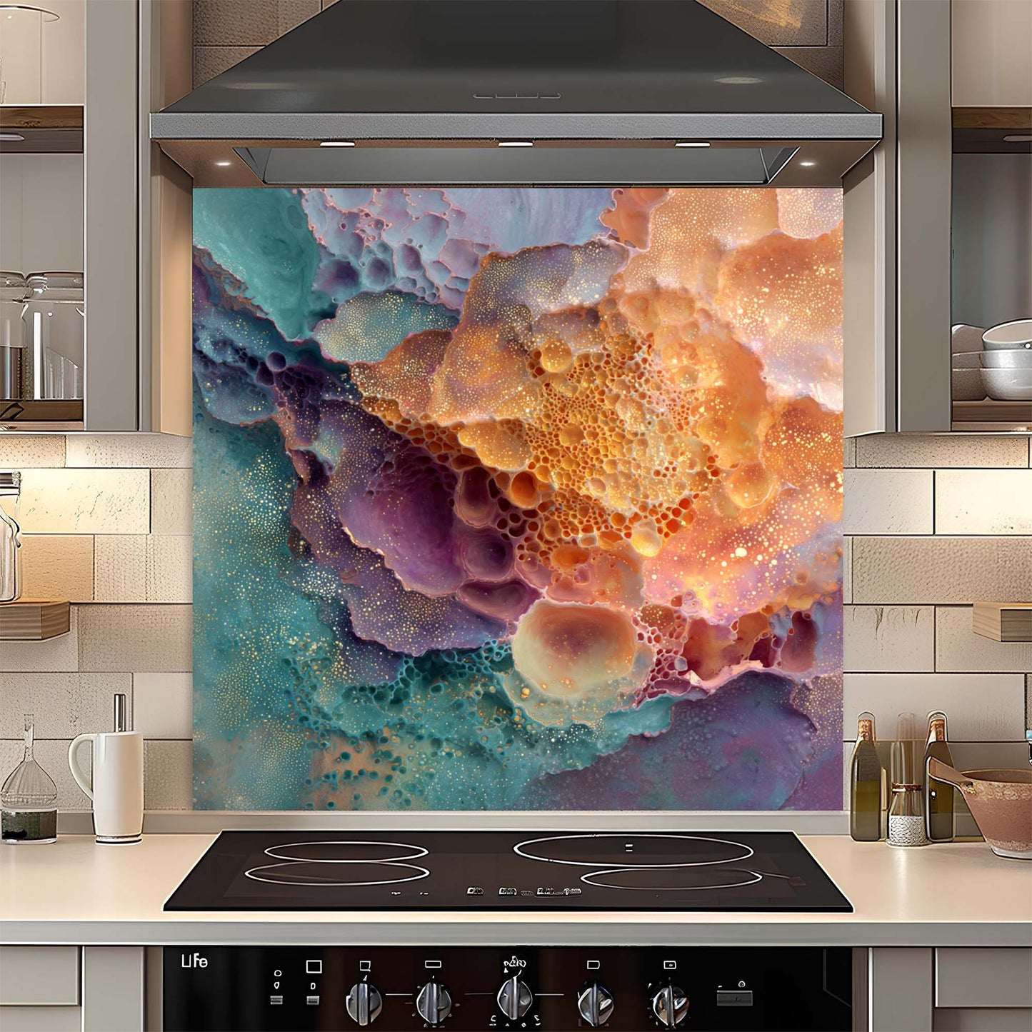 Cosmic Foam – Tempered Glass Backsplash for Kitchen | Nebula Color Explosion Backsplash
