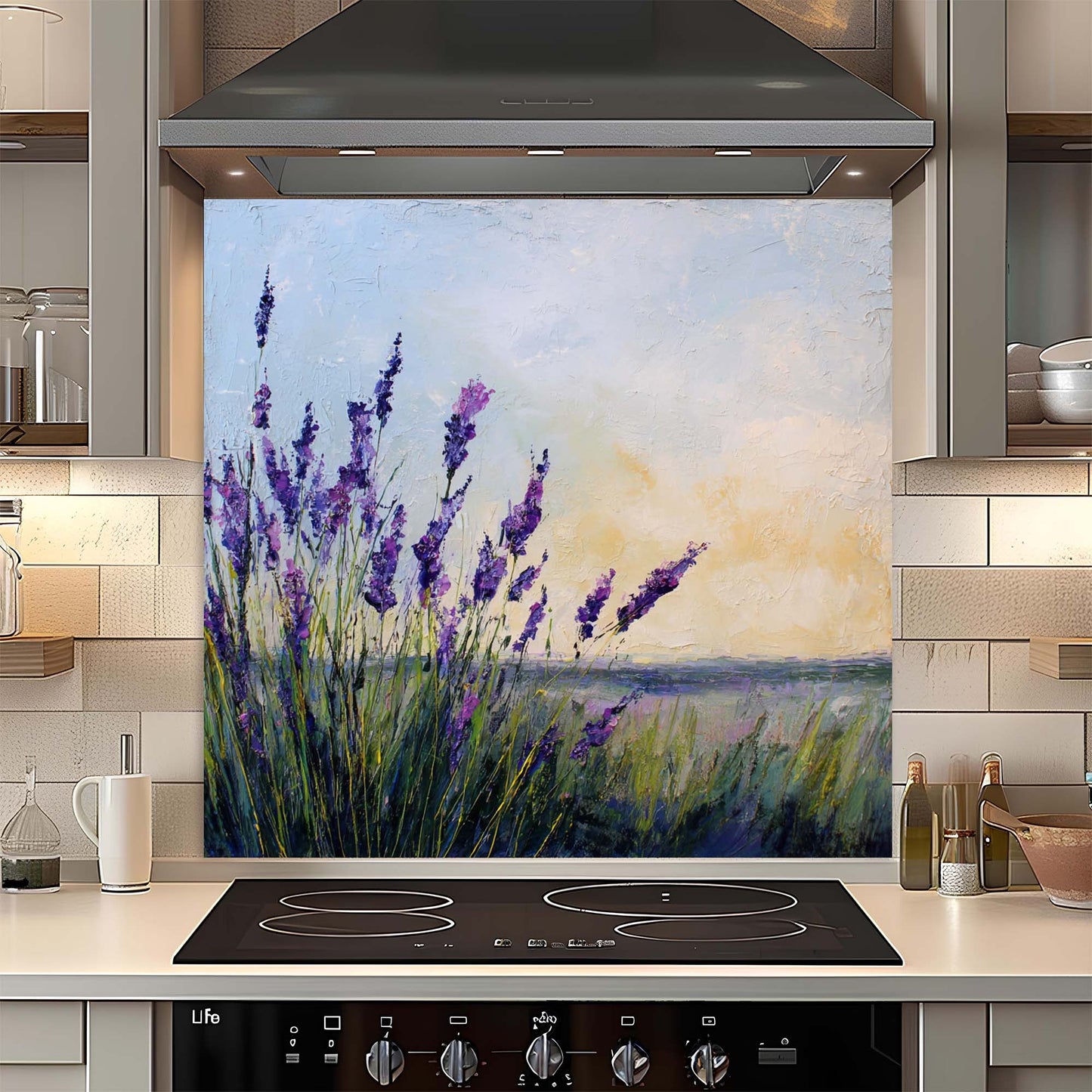 Lavender Fields – Tempered Glass Backsplash for Kitchen – Provence Inspired Splashback