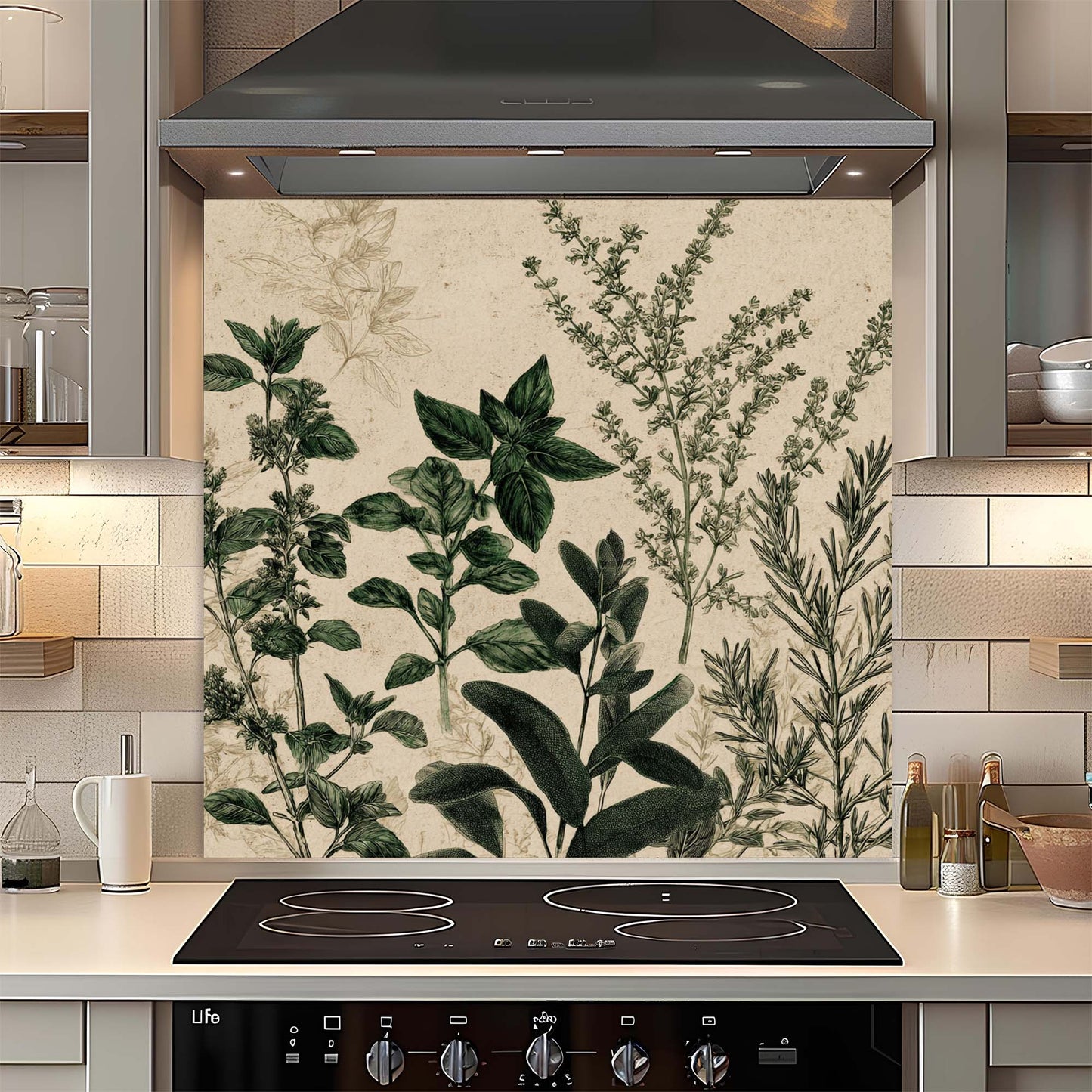 Herbal Garden – Tempered Glass Backsplash for Kitchen – Vintage Kitchen Splashback