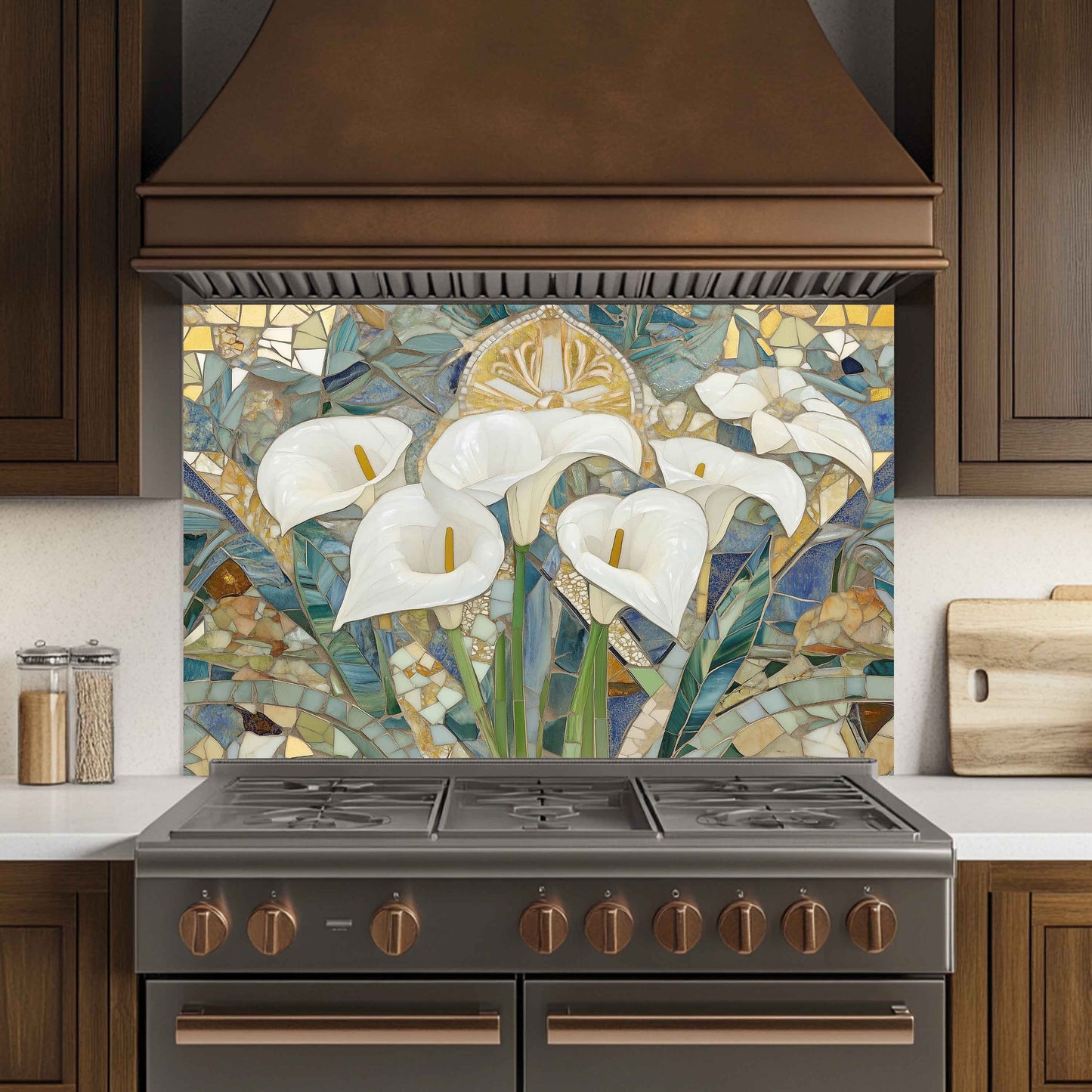 Kitchen Glass Backsplash with Calla Bloom Mosaic Design