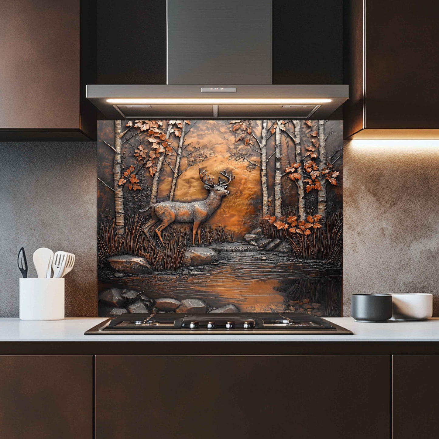 Autumn Stag Tempered Glass Backsplash – Deer in Forest Kitchen Splashback