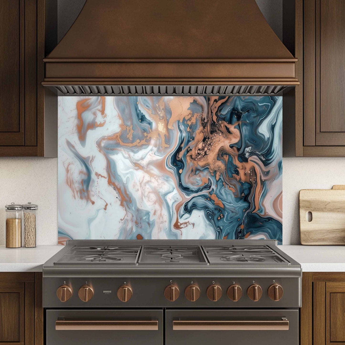 Glass Kitchen Backsplash – Copper Smoke Marble Abstract Design