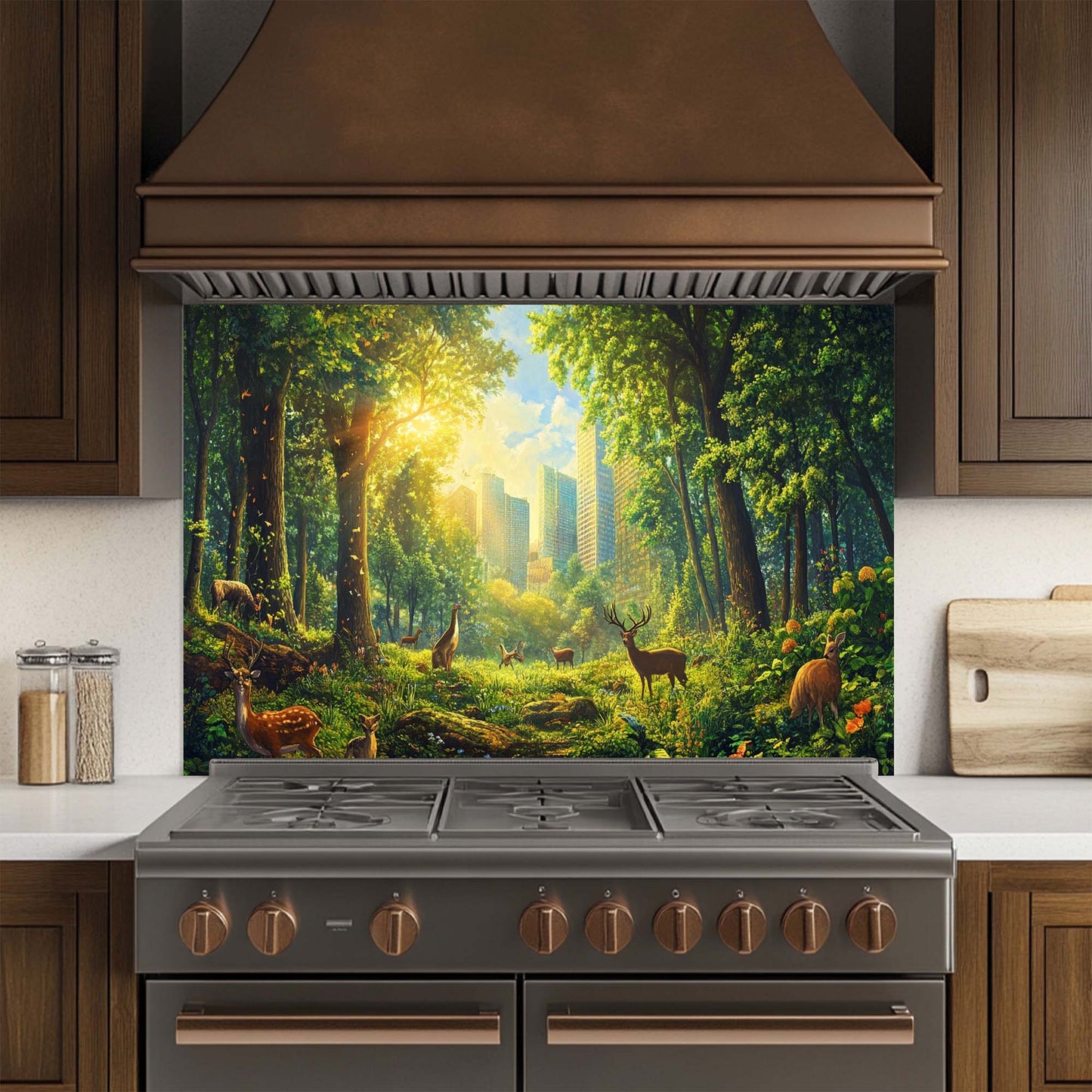Urban Eden – Tempered Glass Backsplash for Kitchen | Nature & Urban Contrast Backsplash