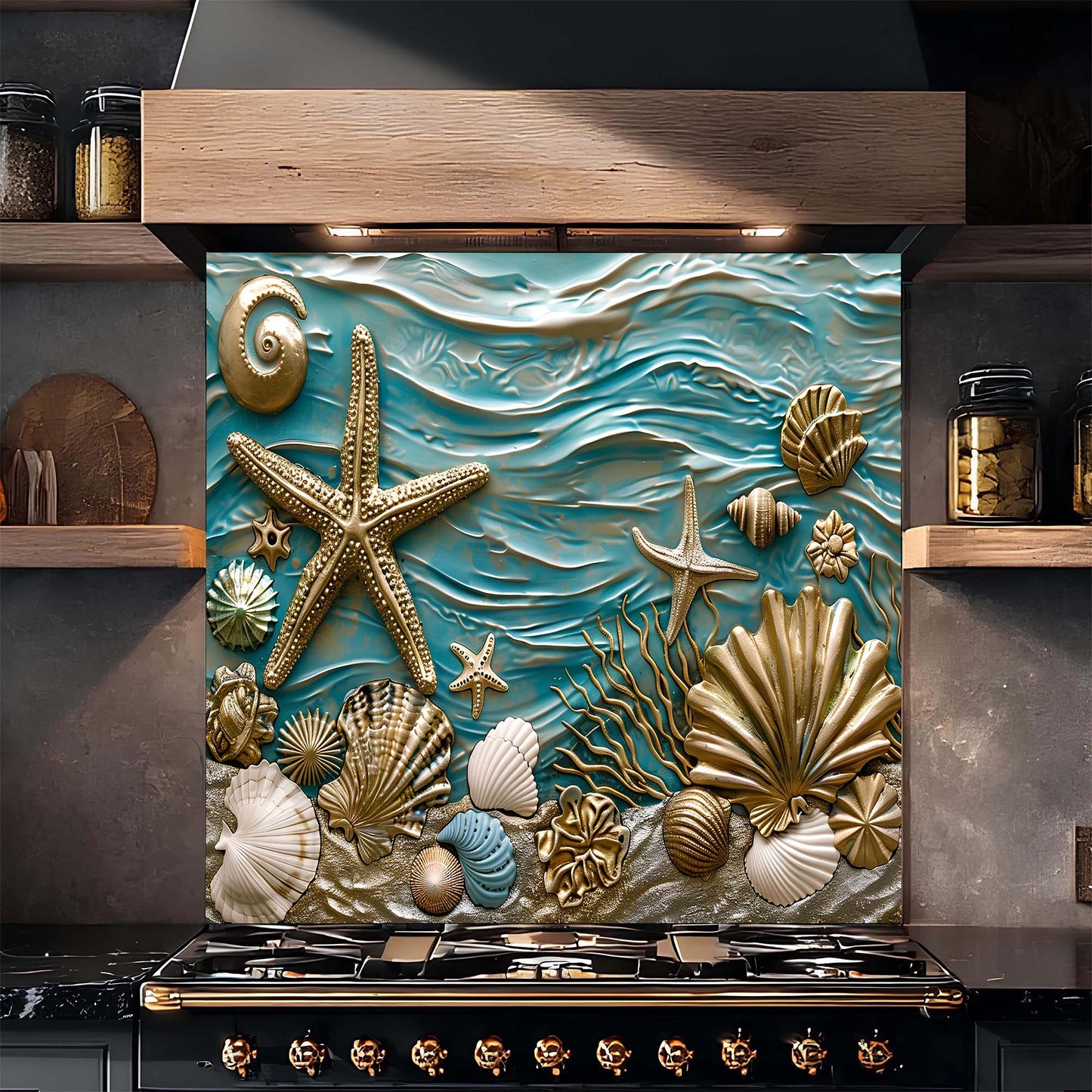 Custom Kitchen Backsplash – Ocean Serenity Tempered Glass Stove Backsplash