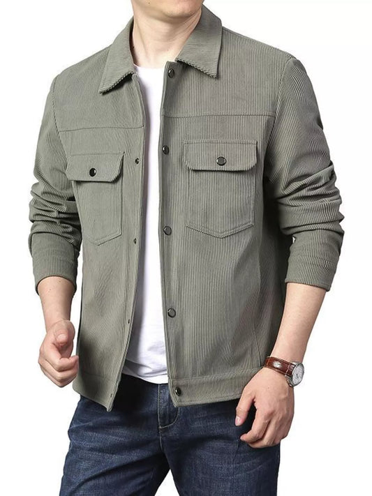 Men's Plus Size Casual Corduroy Snap-Down Jacket