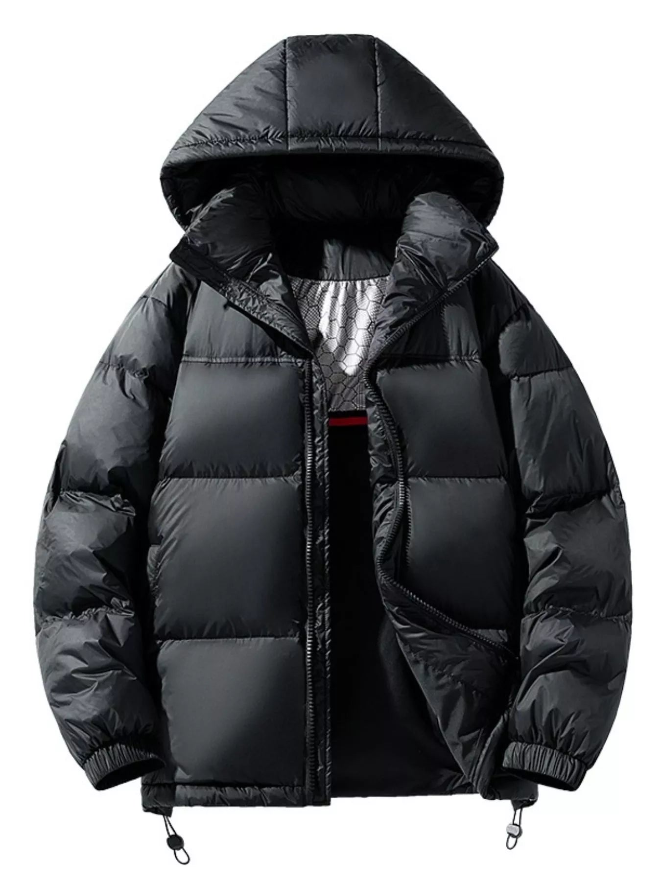 Men's Full Size Contrast Hooded Zip Up Down Jacket Plus Size