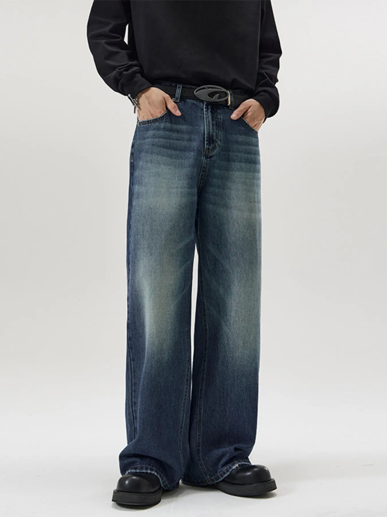 Men's Full Size Wash Wide Leg Jeans Plus Size