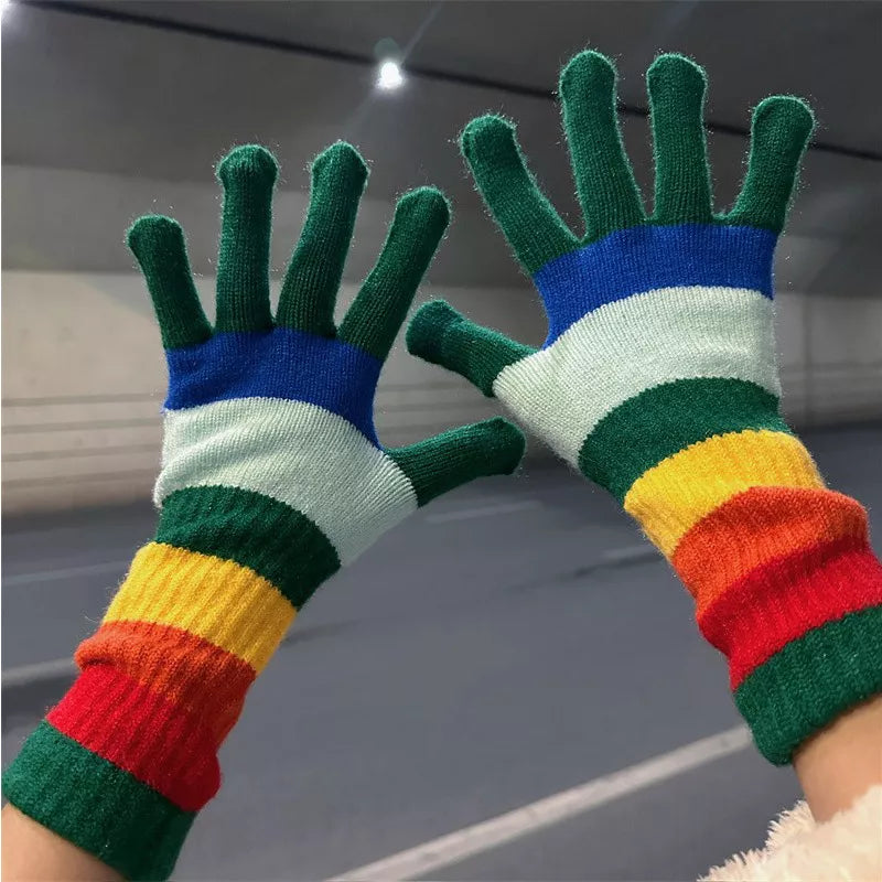 Colorful Striped Knitted Gloves