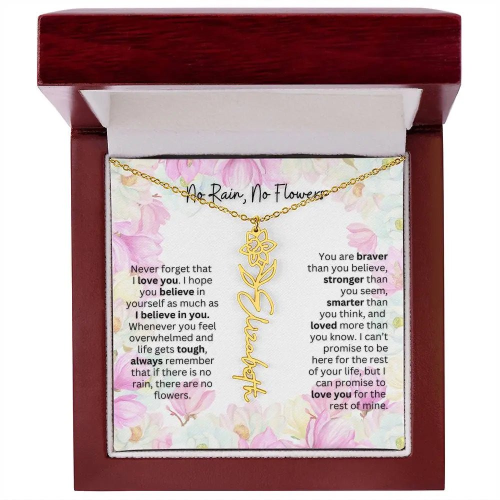 Birth Flower Necklace With Name I No Rain - No Flowers | Special Gift for Granddaughter