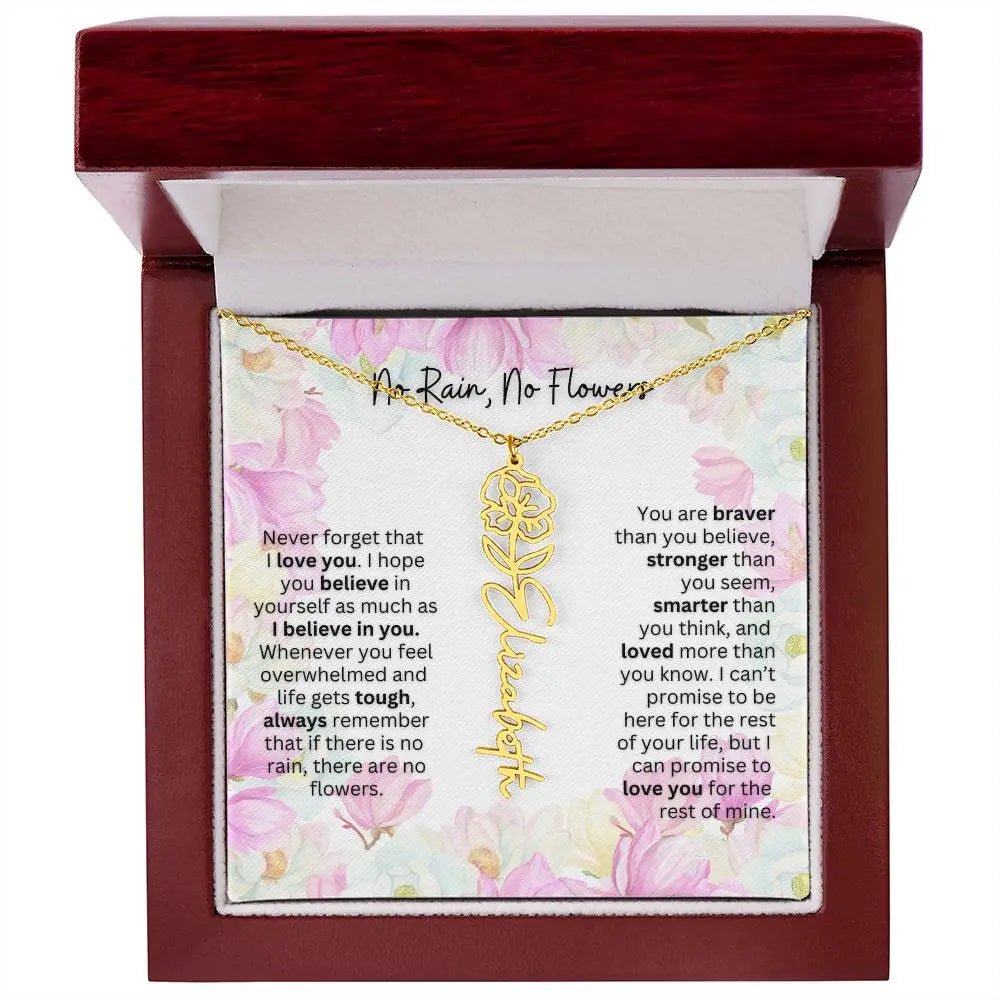 Birth Flower Necklace With Name I No Rain - No Flowers | Special Gift for Granddaughter