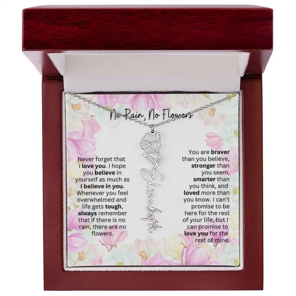 Birth Flower Necklace With Name I No Rain - No Flowers | Special Gift for Granddaughter