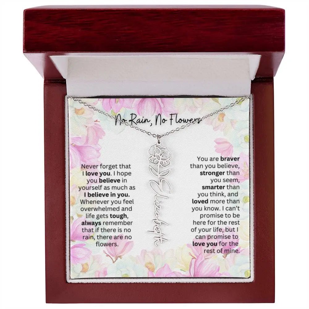 Birth Flower Necklace With Name I No Rain - No Flowers | Special Gift for Granddaughter