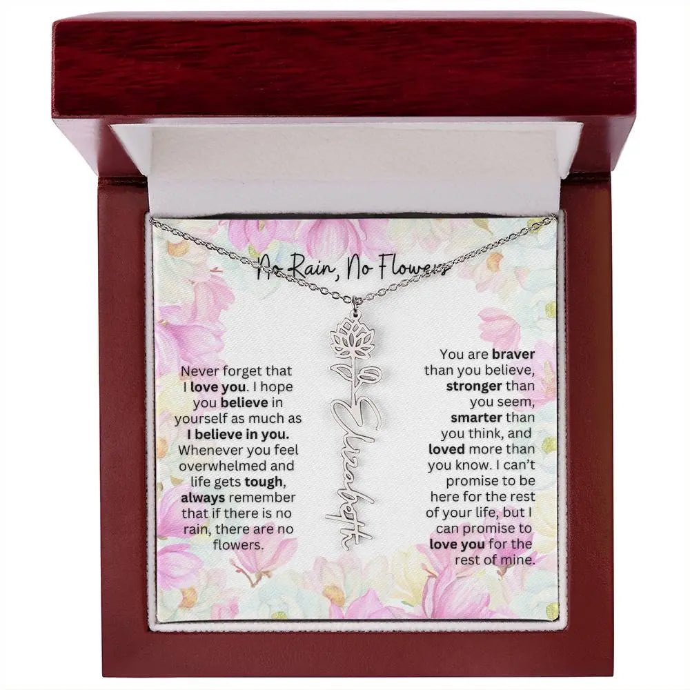 Birth Flower Necklace With Name I No Rain - No Flowers | Special Gift for Granddaughter