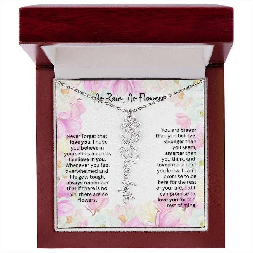 Birth Flower Necklace With Name I No Rain - No Flowers | Special Gift for Granddaughter