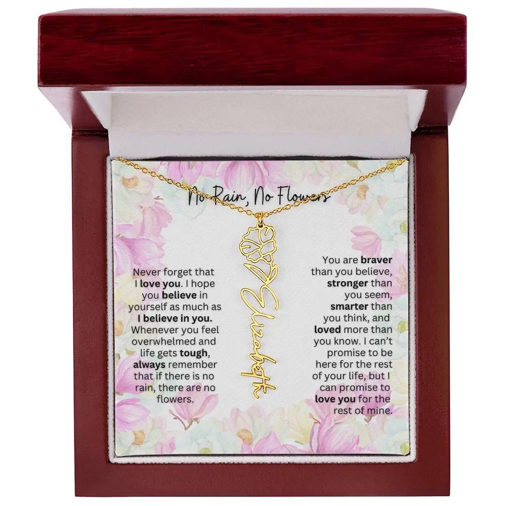 Birth Flower Necklace With Name I No Rain - No Flowers | Special Gift for Granddaughter