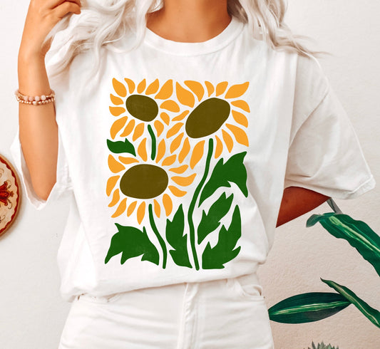 Boho Botanical Sunflower Art Nouveau Floral Vintage Inspired Collection Comfort Colors Tee