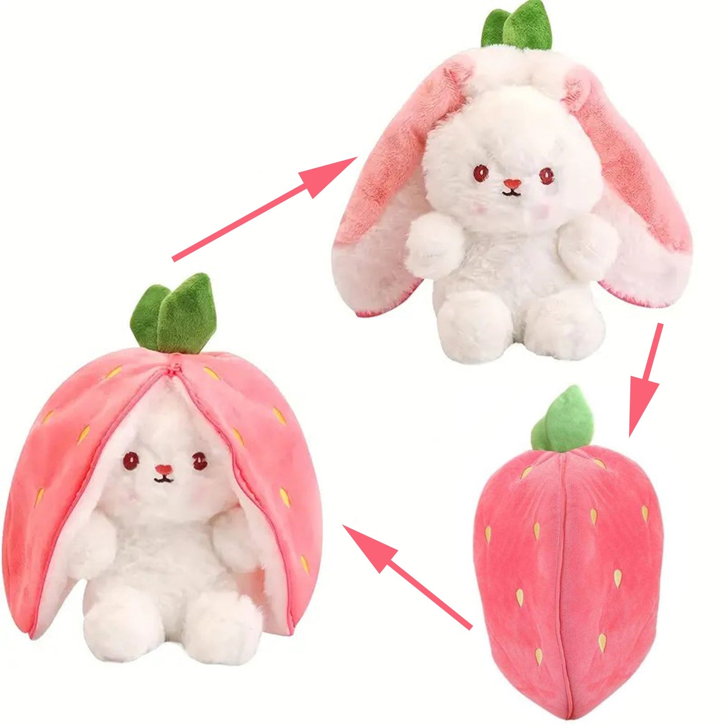 Strawberry Bunny Plush Toy Transformable Rabbit Stuffed Animal