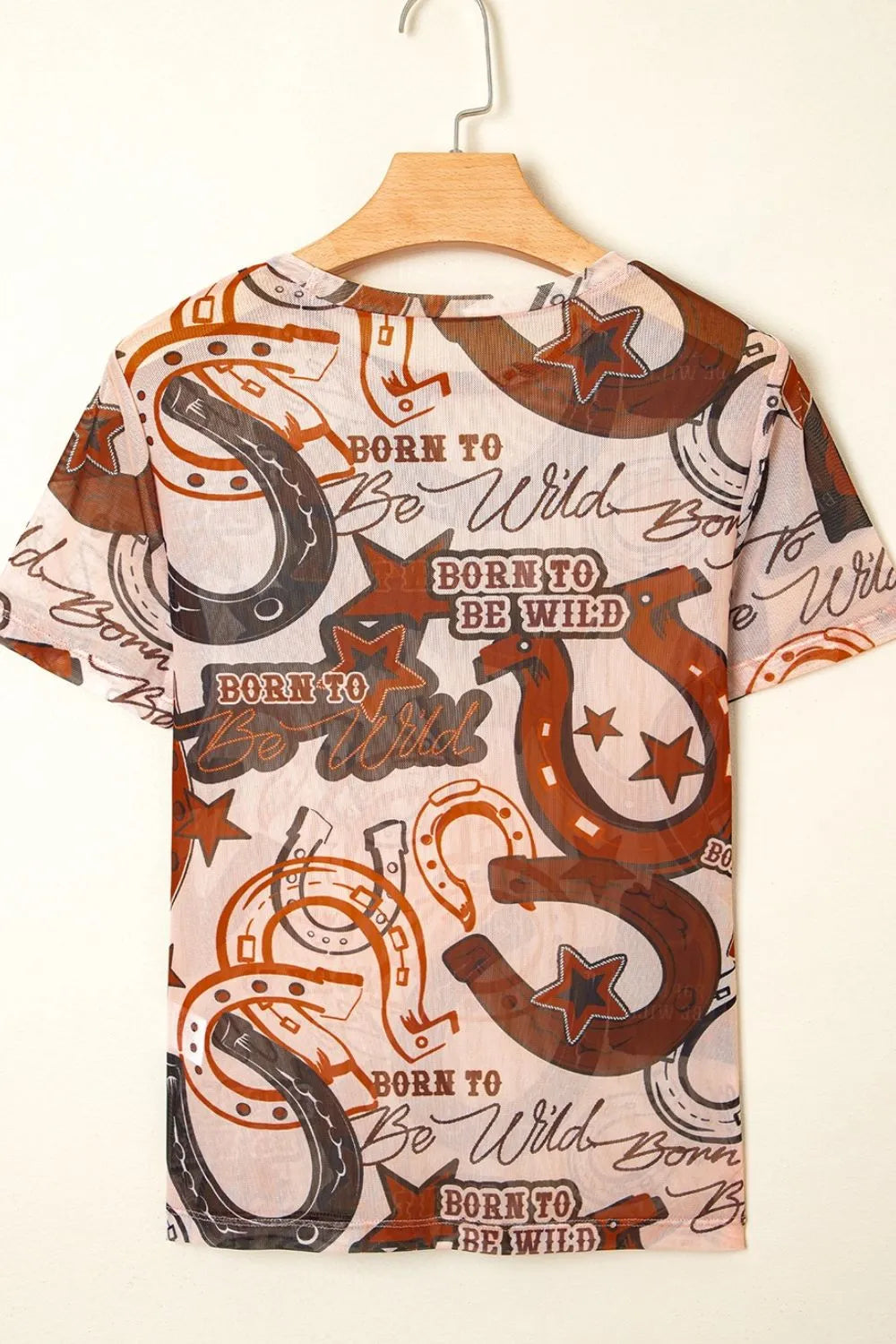 Western Horseshoe Printed Mesh Short Sleeve T Shirt