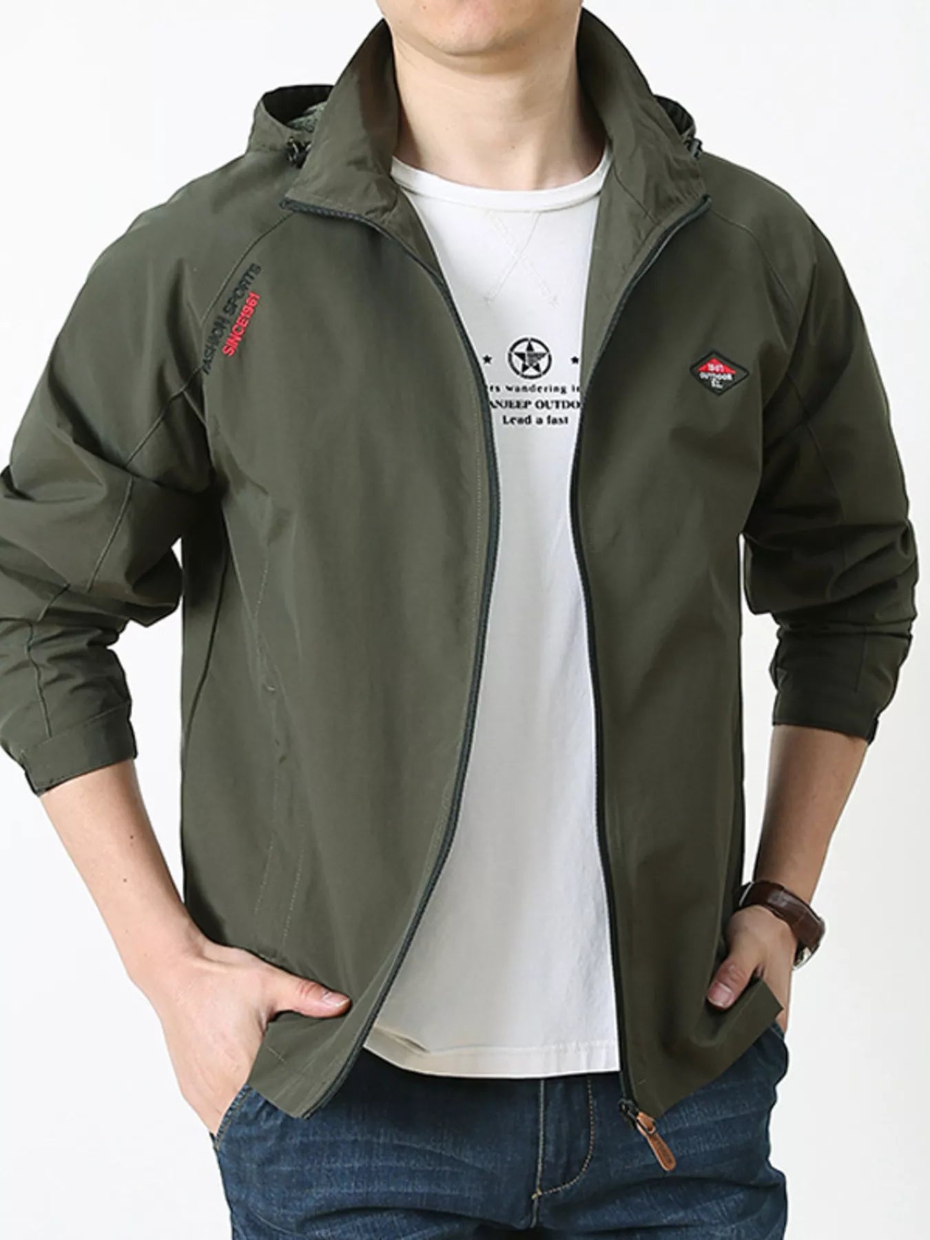 Men's Plus Size Lightweight Hooded Windbreaker Jacket