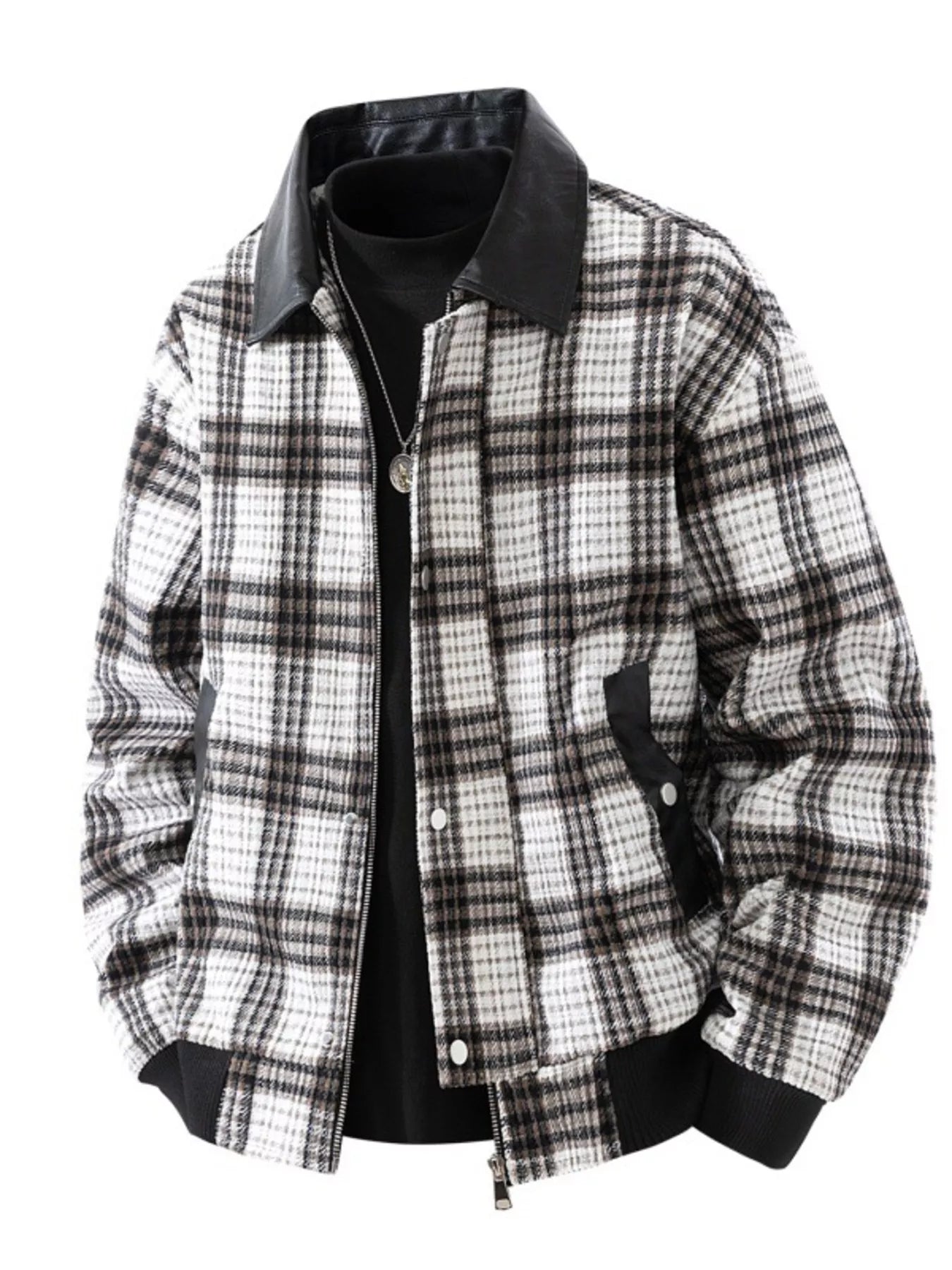 Men's Plus Size Plaid Pattern Snap Down Casual Jacket