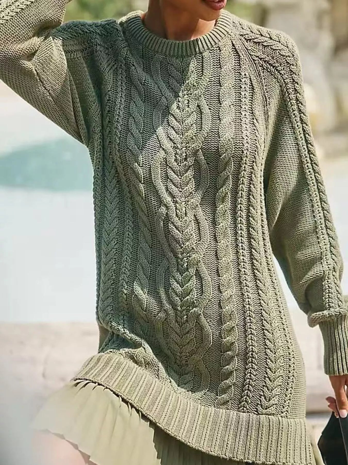 Full Size Cable-Knit Mini Sweater Dress Plus Size