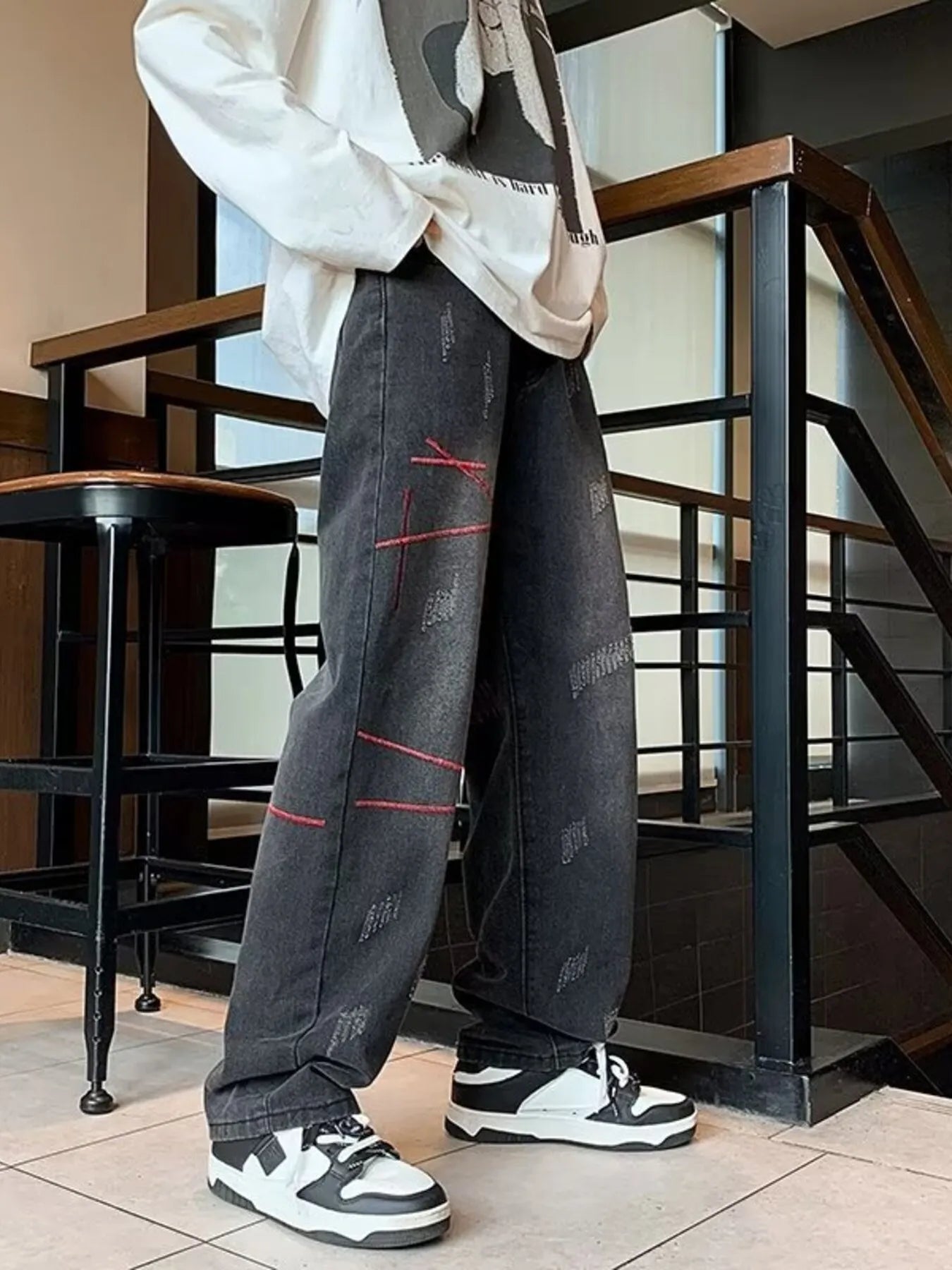 Men's Full Size Washed Wide Leg Jeans Plus Size