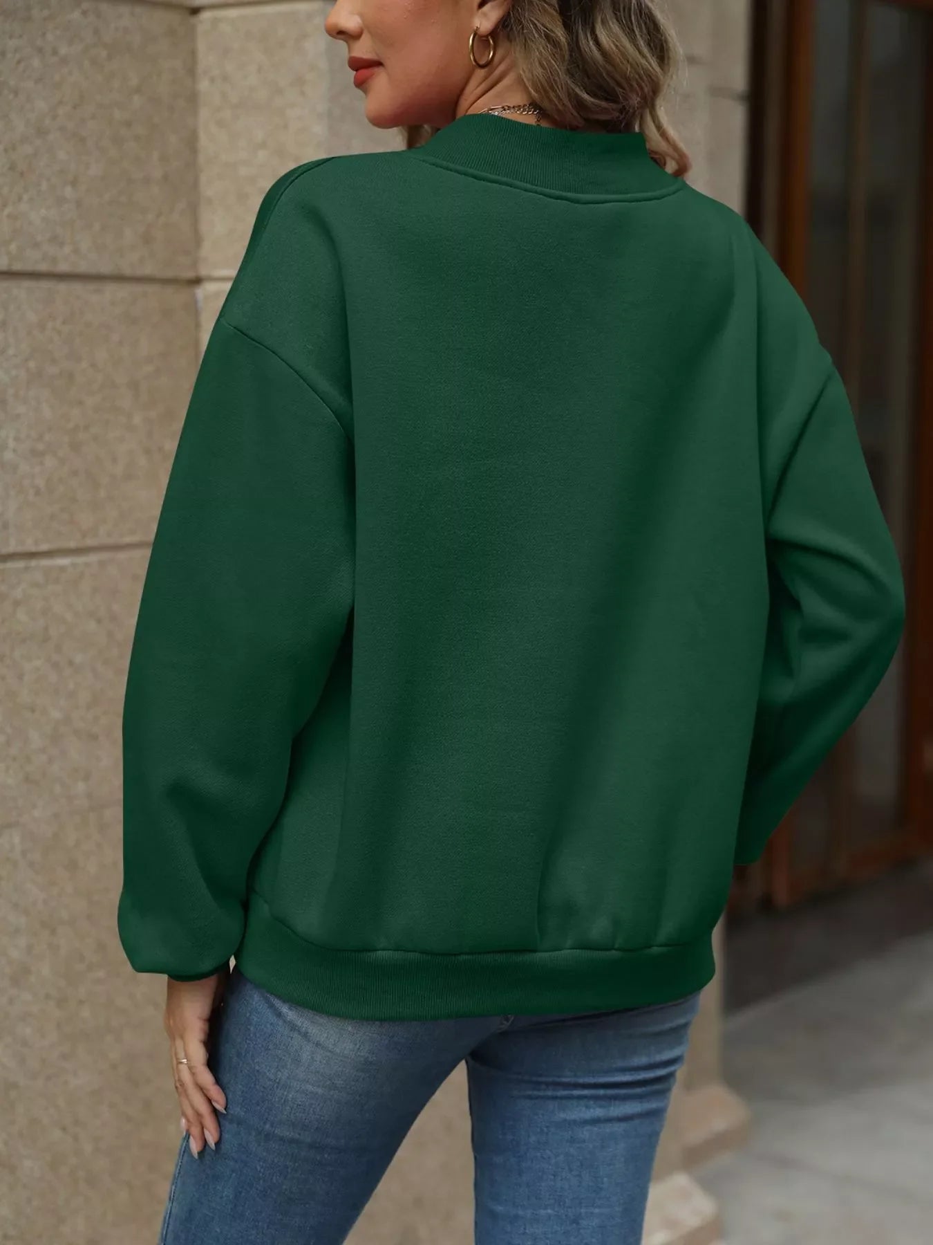 V-Neck Solid Color Casual Sweatshirt