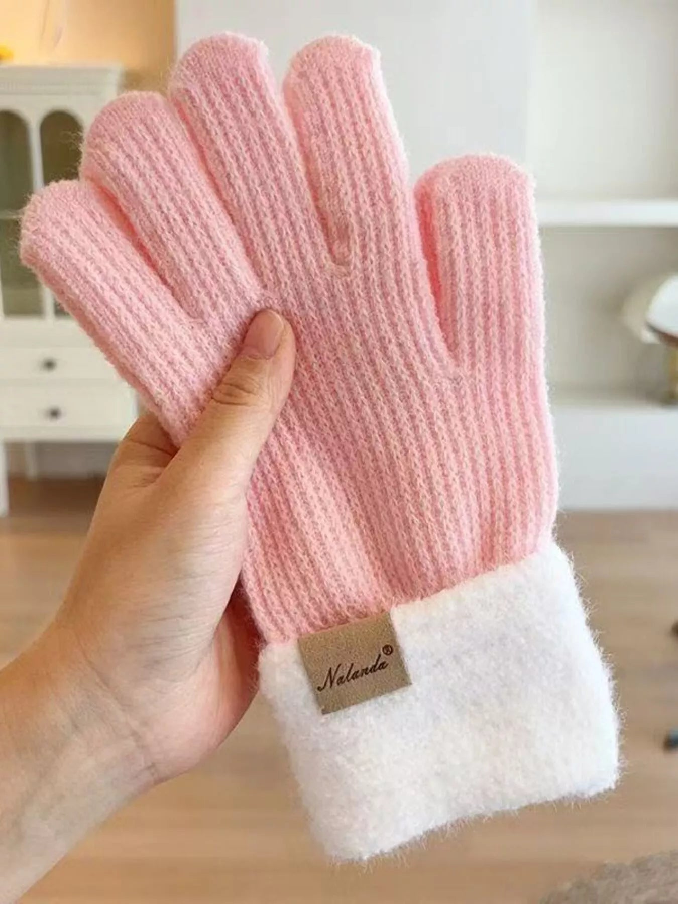 Knitted Warm Gloves with Plush Cuff