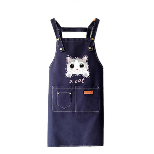 Canvas Cat Apron – Adjustable Cross-Back Chef Apron with Pockets