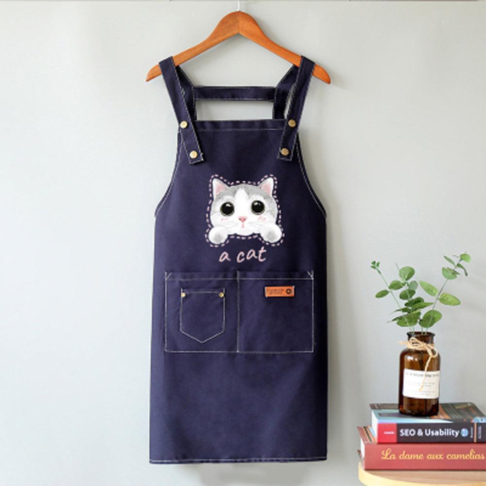 Canvas Cat Apron – Adjustable Cross-Back Chef Apron with Pockets