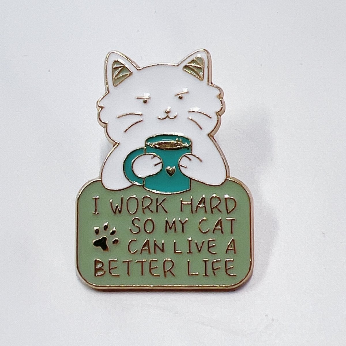 Work Hard Cat Enamel Pin – Funny Accessory for Cat Lovers