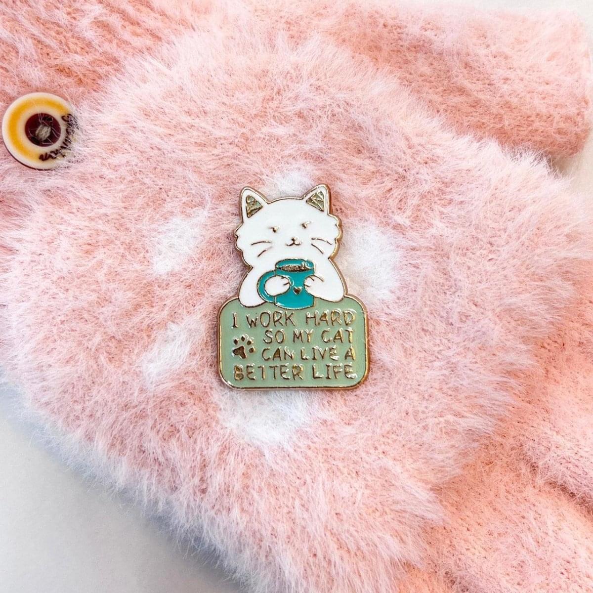 Work Hard Cat Enamel Pin – Funny Accessory for Cat Lovers