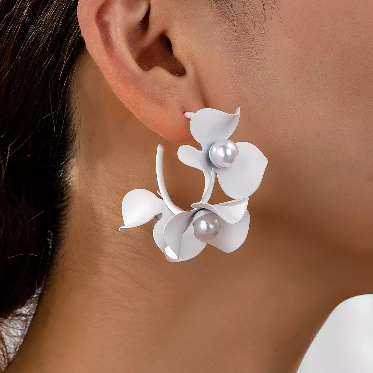 Floral Pearl Hoop Earrings