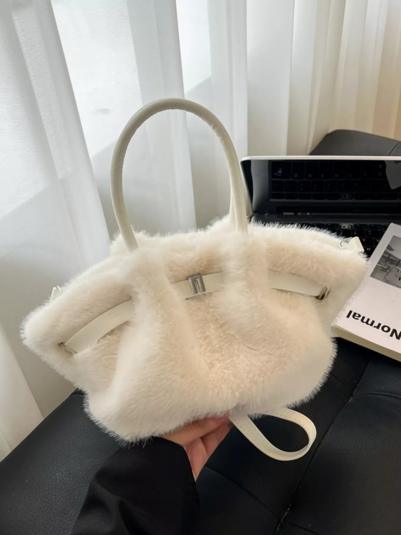 Fluffy Crossbody Bag with Buckle Detail