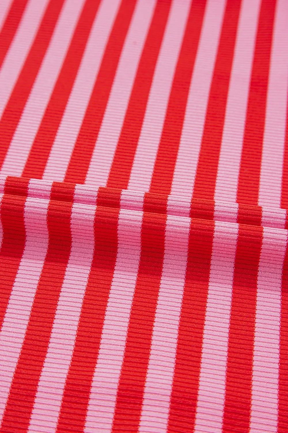 Stripe Ribbed Cap Sleeve Round Neck T Shirt