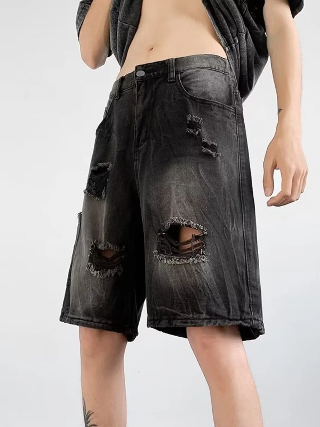 Men's Plus Size Distressed Wide Leg Denim Shorts