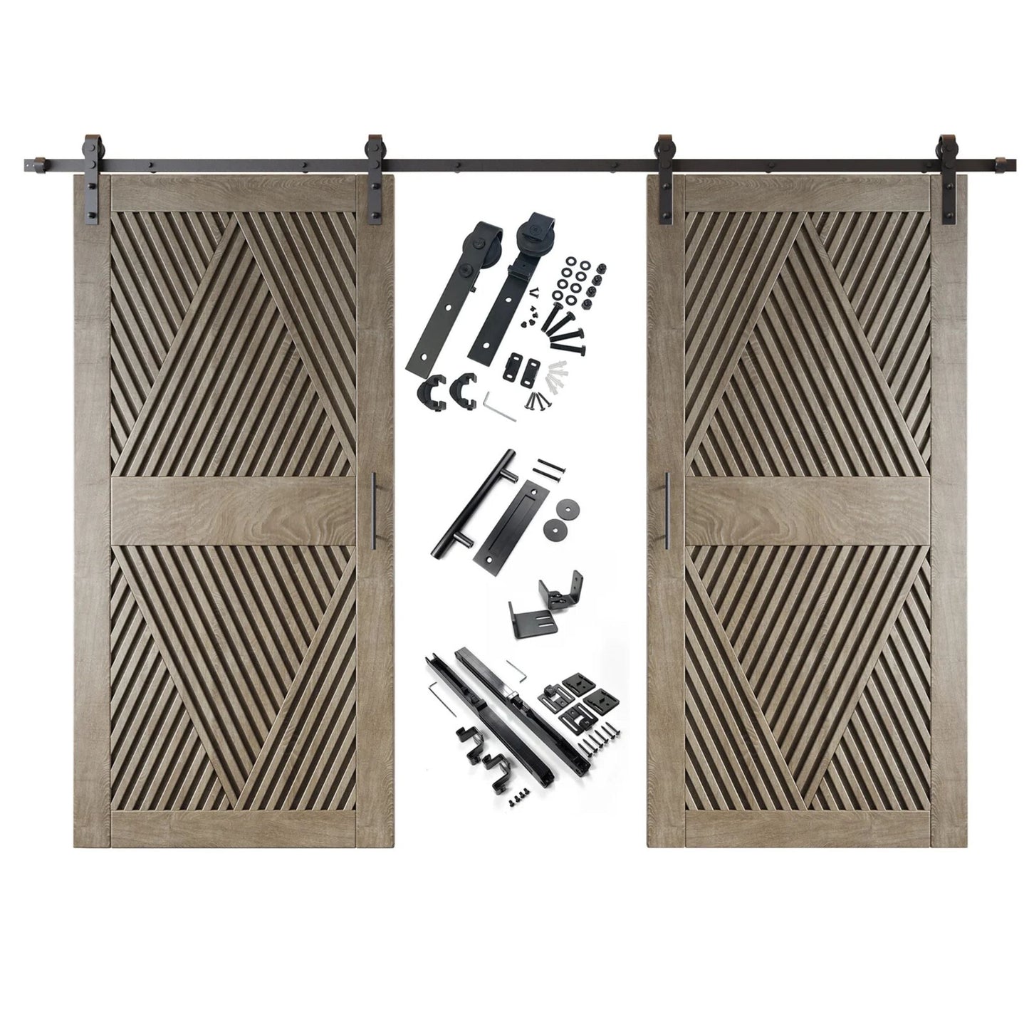 Diamond Pattern Double Door Barn Door Kit | Black Barn Door Hardware