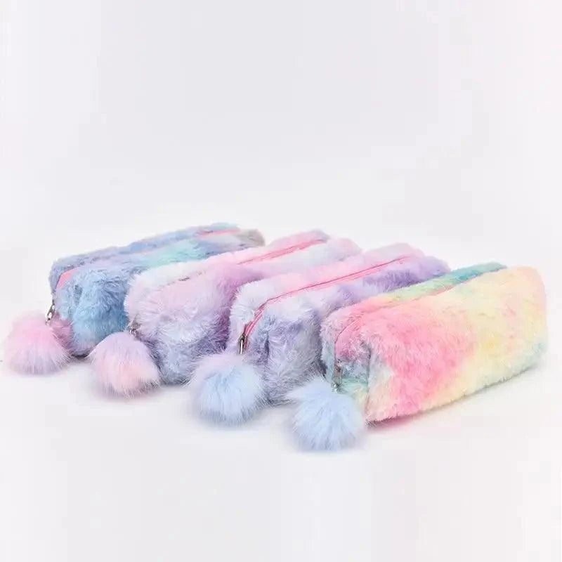 Cute Candy Color Creative Plush Students  Pencil Case Soft Stationery Large Capacity Pouch For Girls