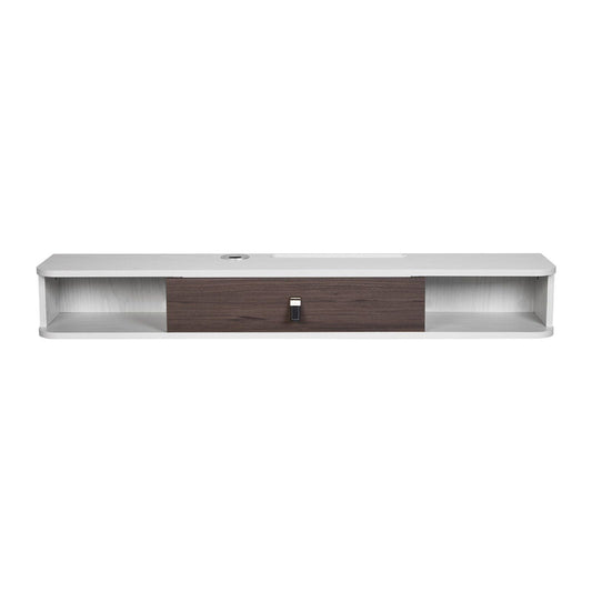 Floating TV Stand, 47 in Wall Mount Entertainment Center with Cable Hole, Modern Floating TV Shelf with Storage Cabinet, Particle Board Console for DVD Player, Cable Box, Game Console, White