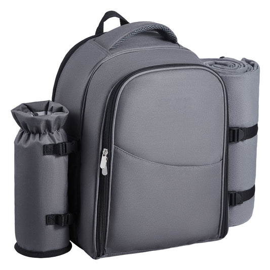 Beach Picnic Backpack Bag for 2 Person with Cooler Compartment Grey