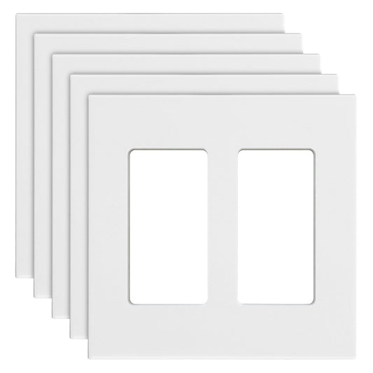 2-Gang Rocker Light Switch Outlet Covers Wall Plates 4.57 x 4.53in White 5 Pack