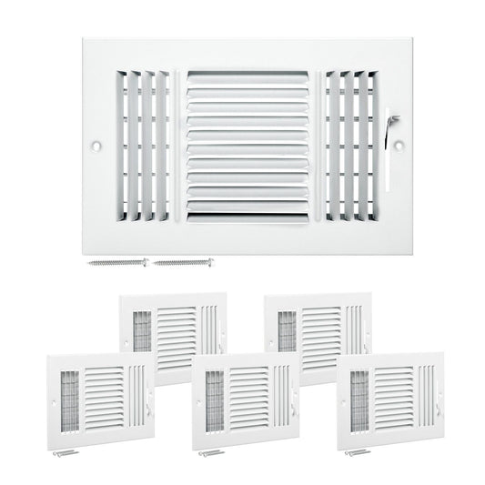 Floor Registers 3-Way 6 x 10 Inch Iron Floor Vents for HVAC Grilles 6-Pack White