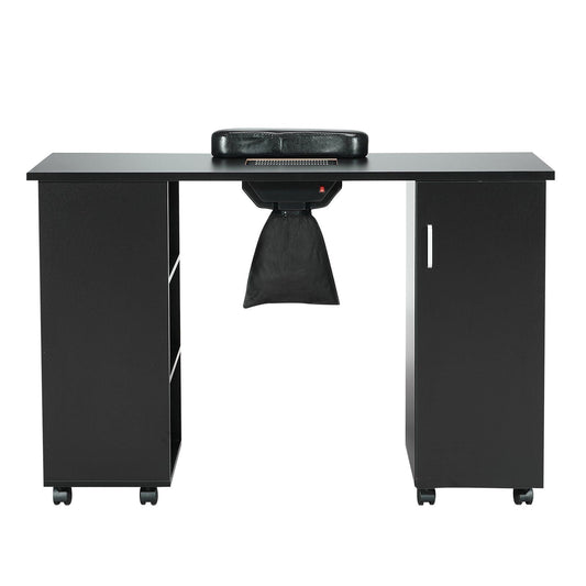 Manicure Table, Nail Table Station with Electric Dust Collector, Moveable Nail Tech Desk with 8 Wheels (4 Lockable), 3 Dust Bag & Wrist Rest, MDF Nail Art Workstation for Spa Beauty Salon, Black